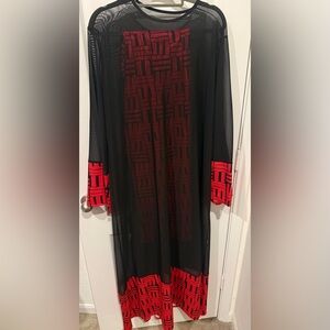 Black Mesh Dress with Red Geometric Accent